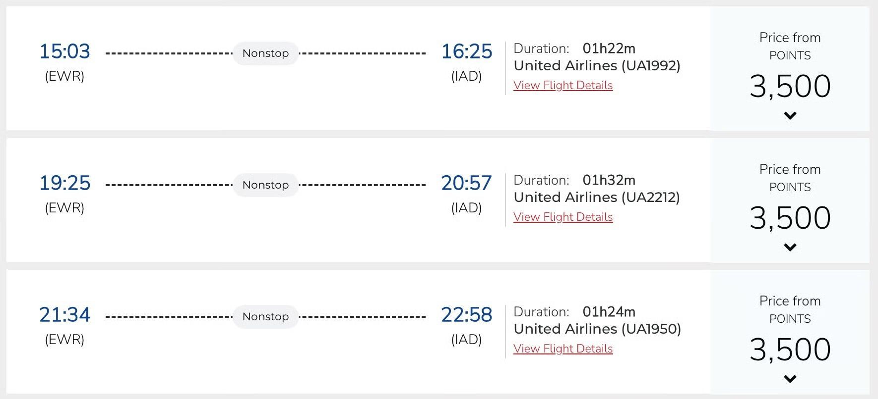 Newark to Washington, D.C. on United for 3,500 Air India points
