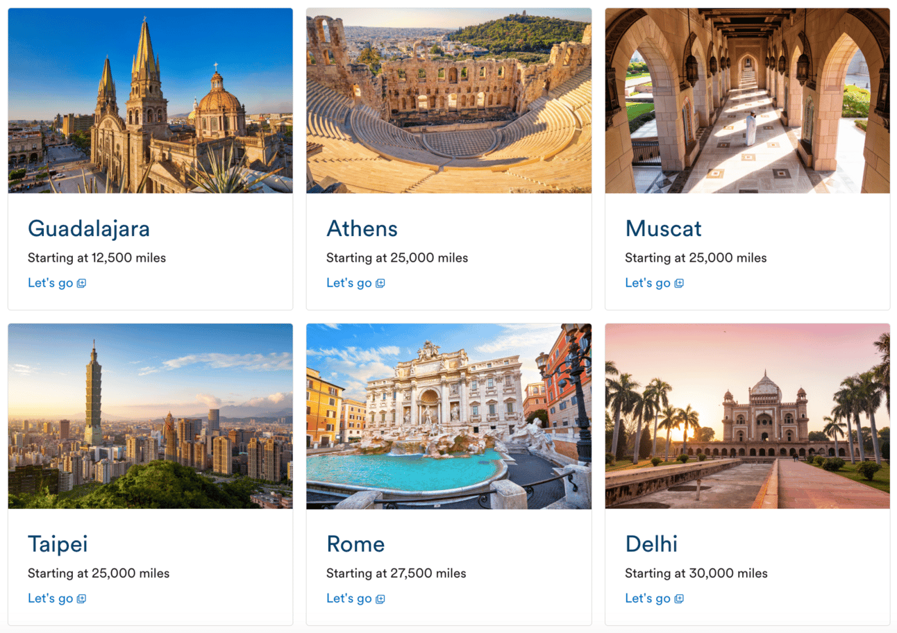 A screenshot showing the destinations that this deal applies to
