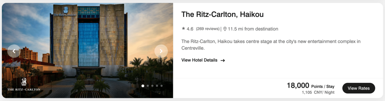 Ritz-Carlton Haikou for 18,000 Marriott points per night