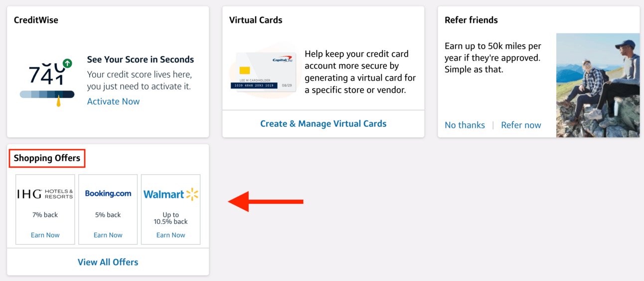 Example of where to find Capital One offers in your account