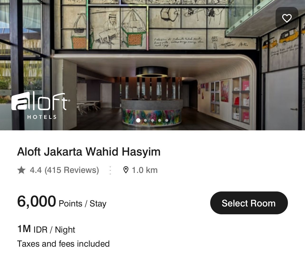 Aloft Hotel Jakarta for 6,000 points per night