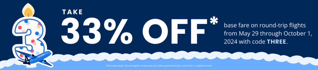 Screenshot of Breeze Airways' 33% off promo