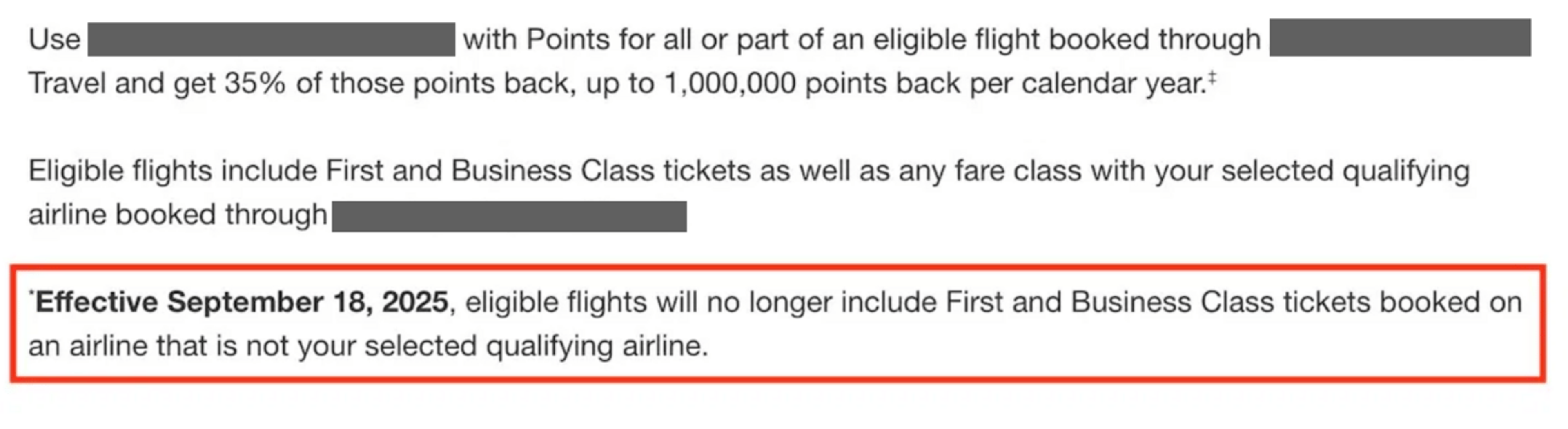 End date of the 35% rebate on premium flights