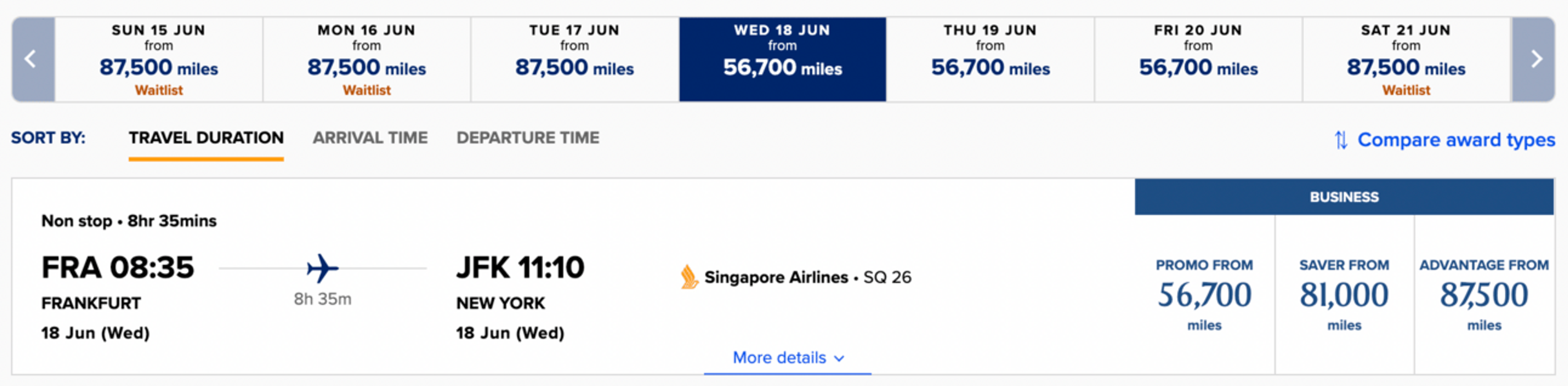 FRA-JFK for 56,000 miles in business