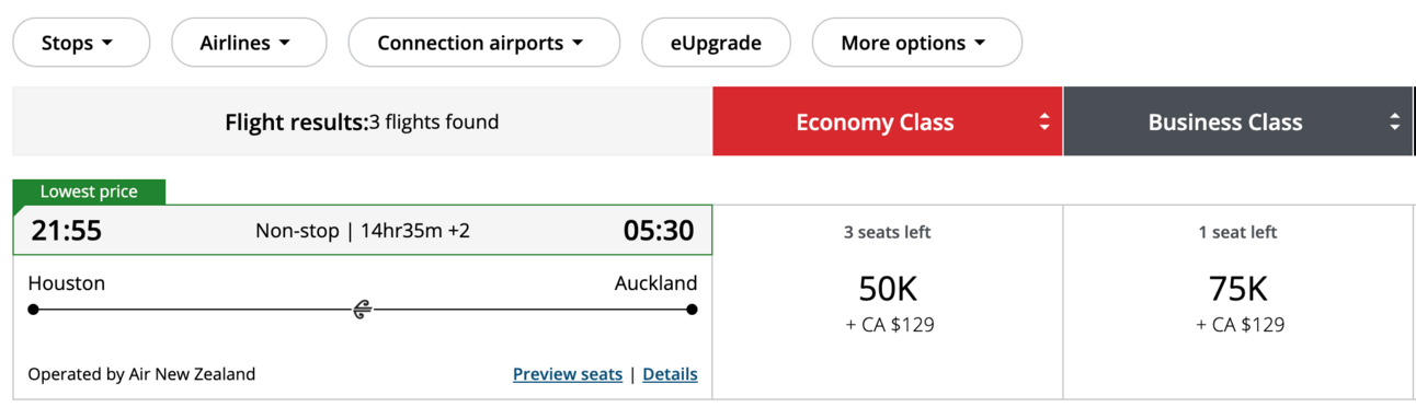 IAH-AKL in business class for 75k Aeroplan points