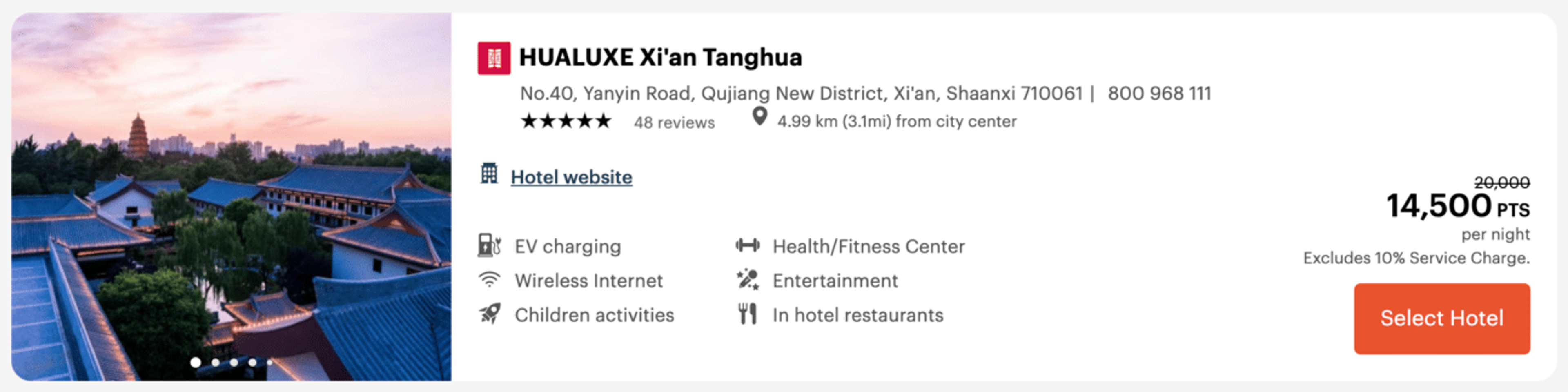 Luxury IHG hotel in Xi'an, China for 14,500 points per night