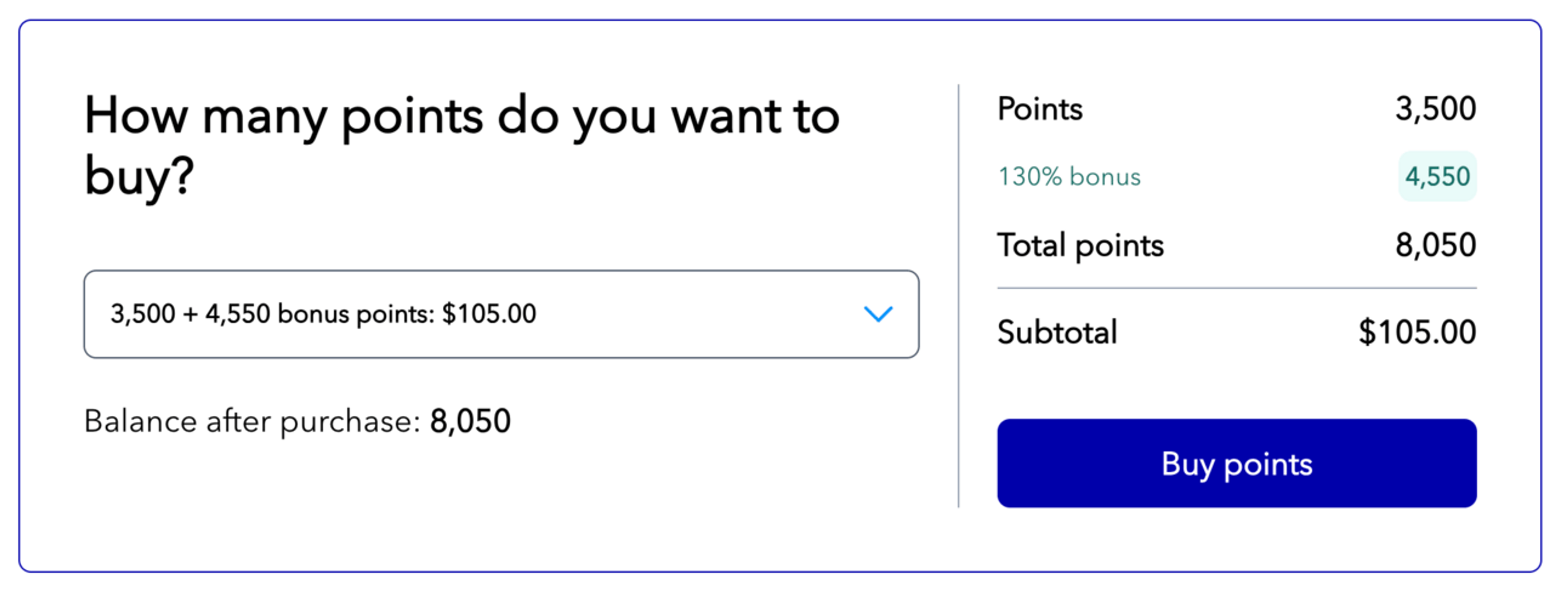 Buy 8,050 points for $105