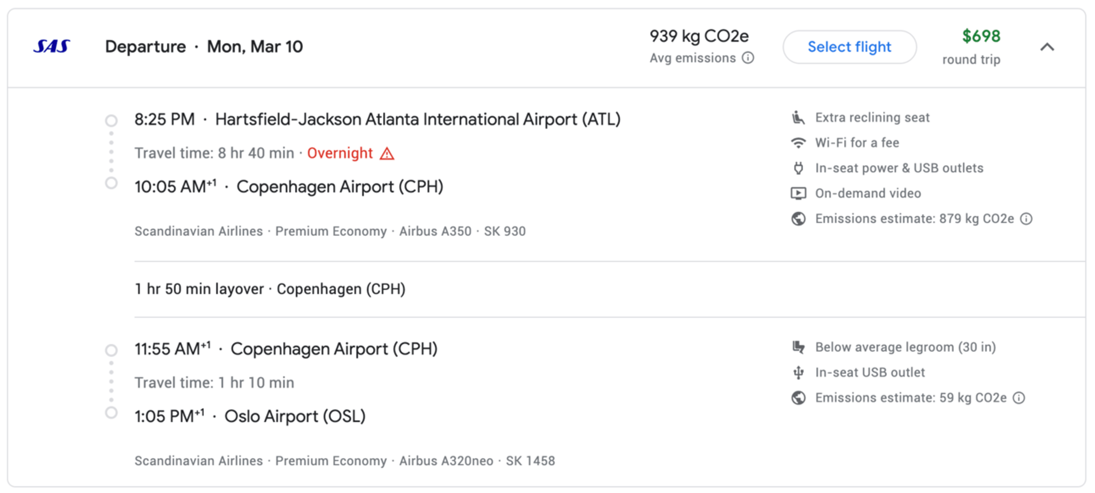 Round-trip, premium economy flights to Europ for $698