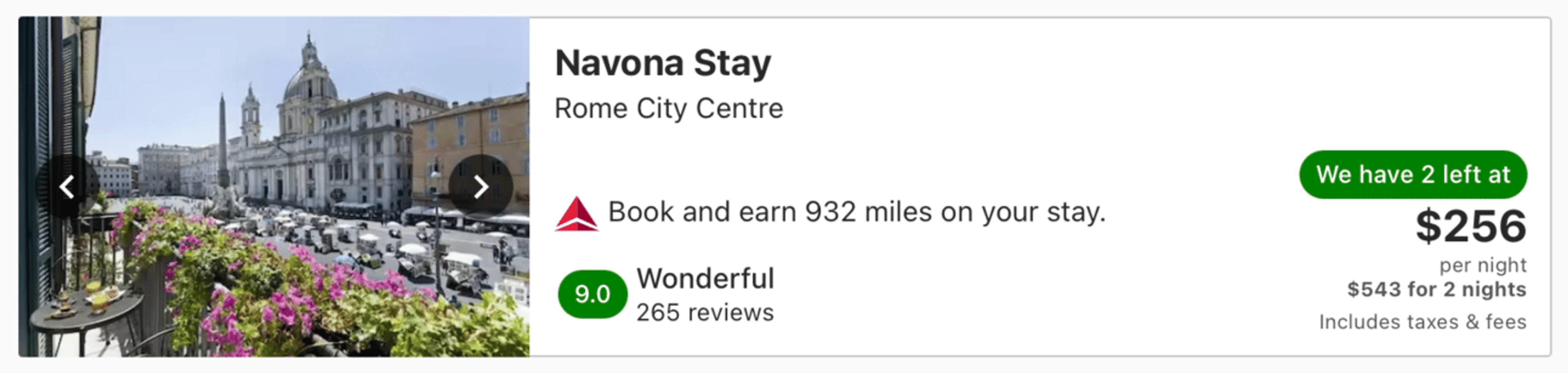 Example hotel booking in Rome, Italy