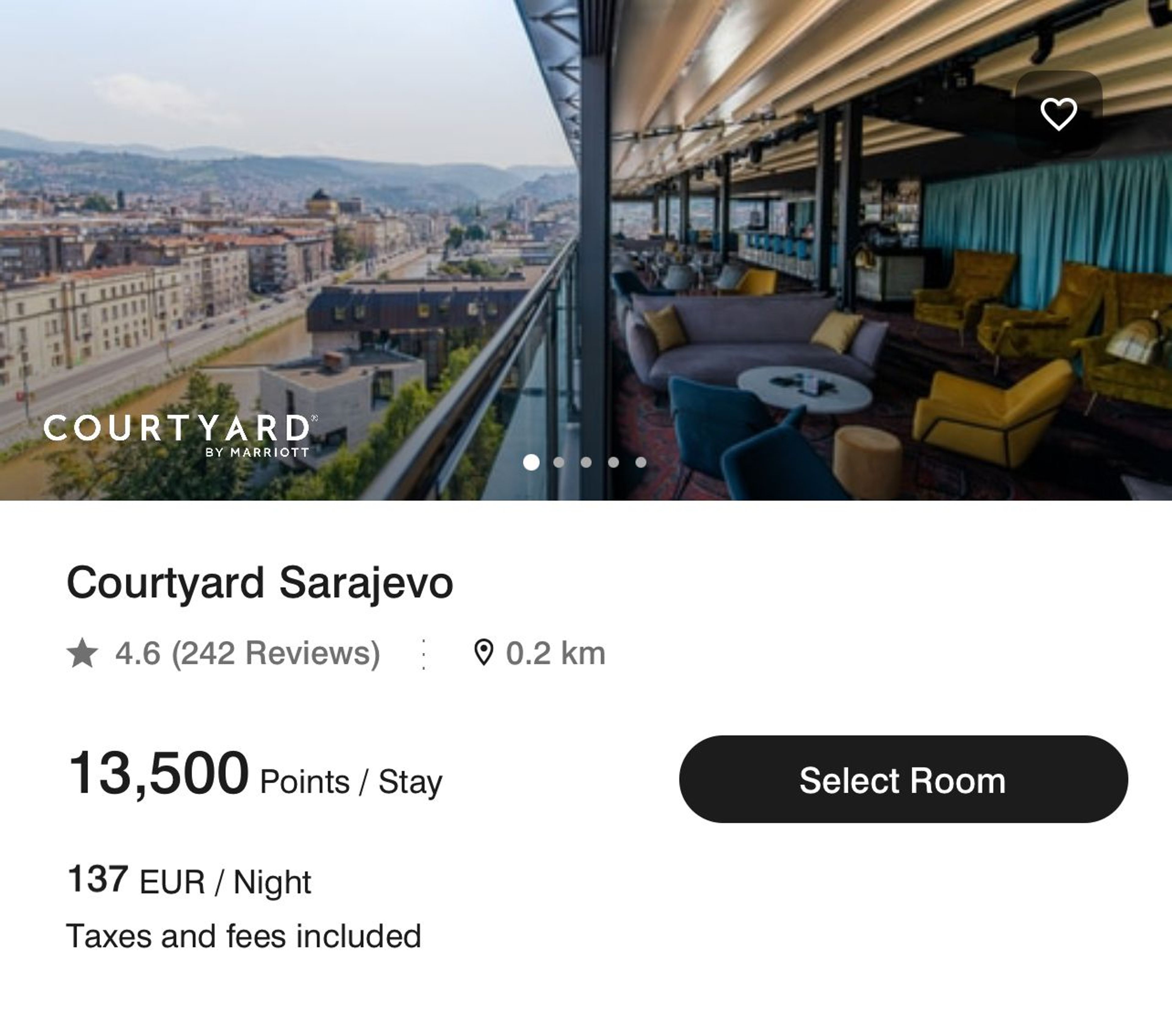 Marriott hotel in Sarajevo for 13,500 points per night