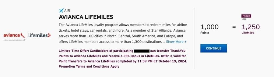 Transfer ThankYou Points to Avianca with a 25% bonus