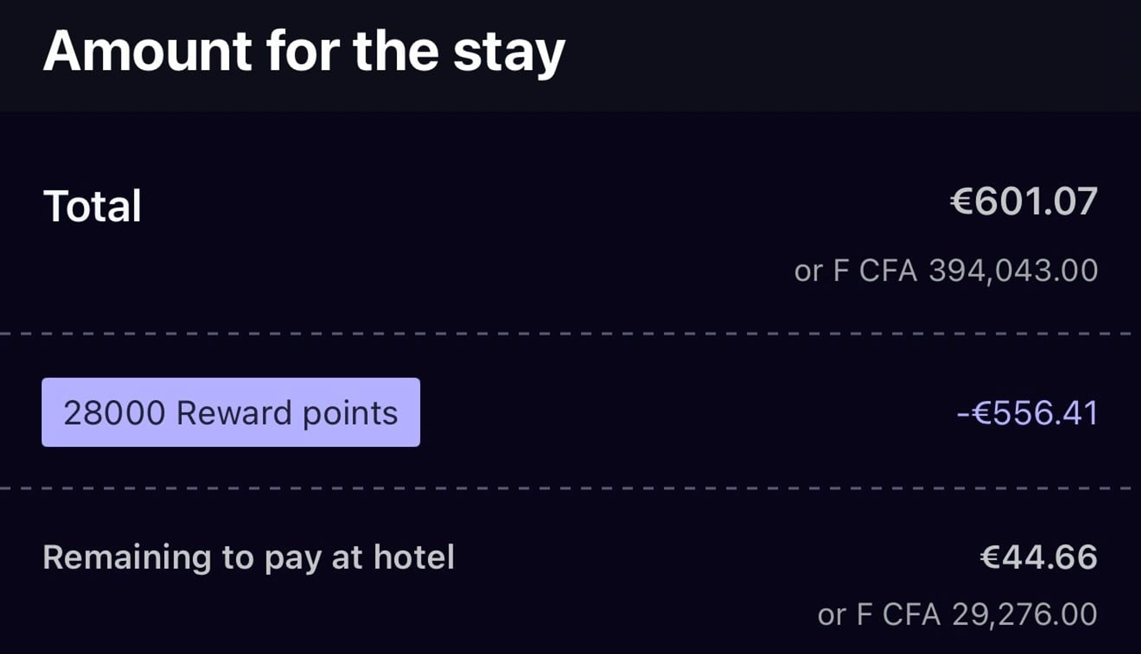 My Accor redemption breakdown