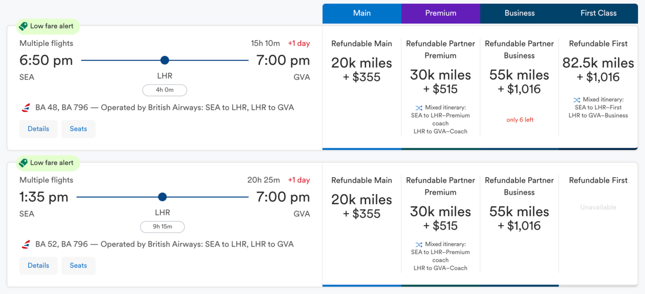 Fly from Seattle to Geneva for 20,000 Alaska miles