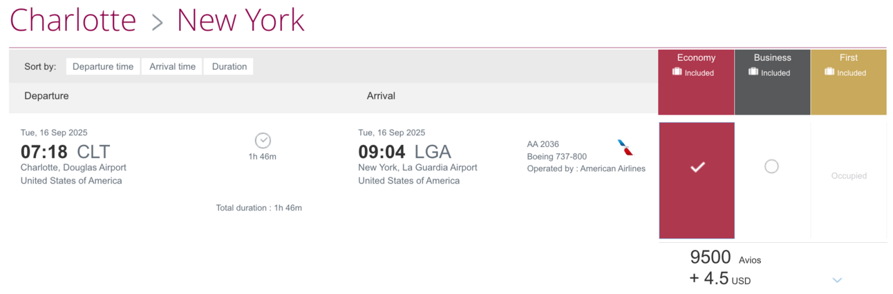 CLT-LGA for 9,500 Avios