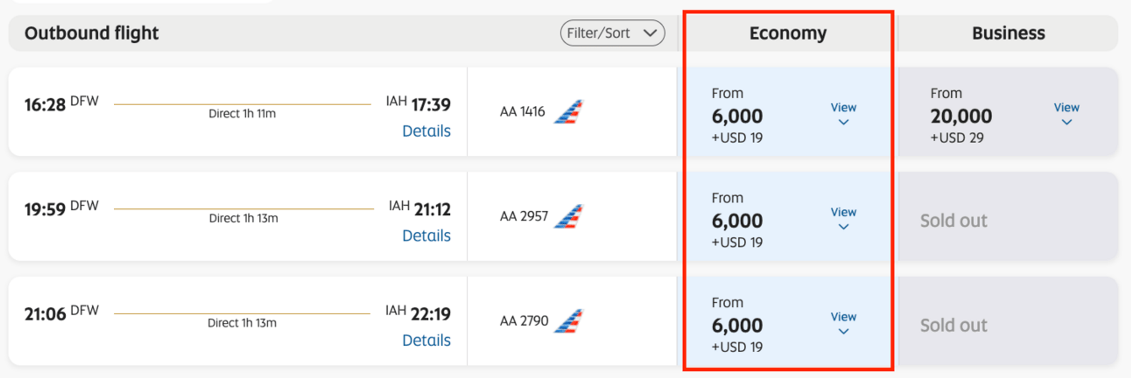 Dallas to Houston on American for 6,000 Etihad miles