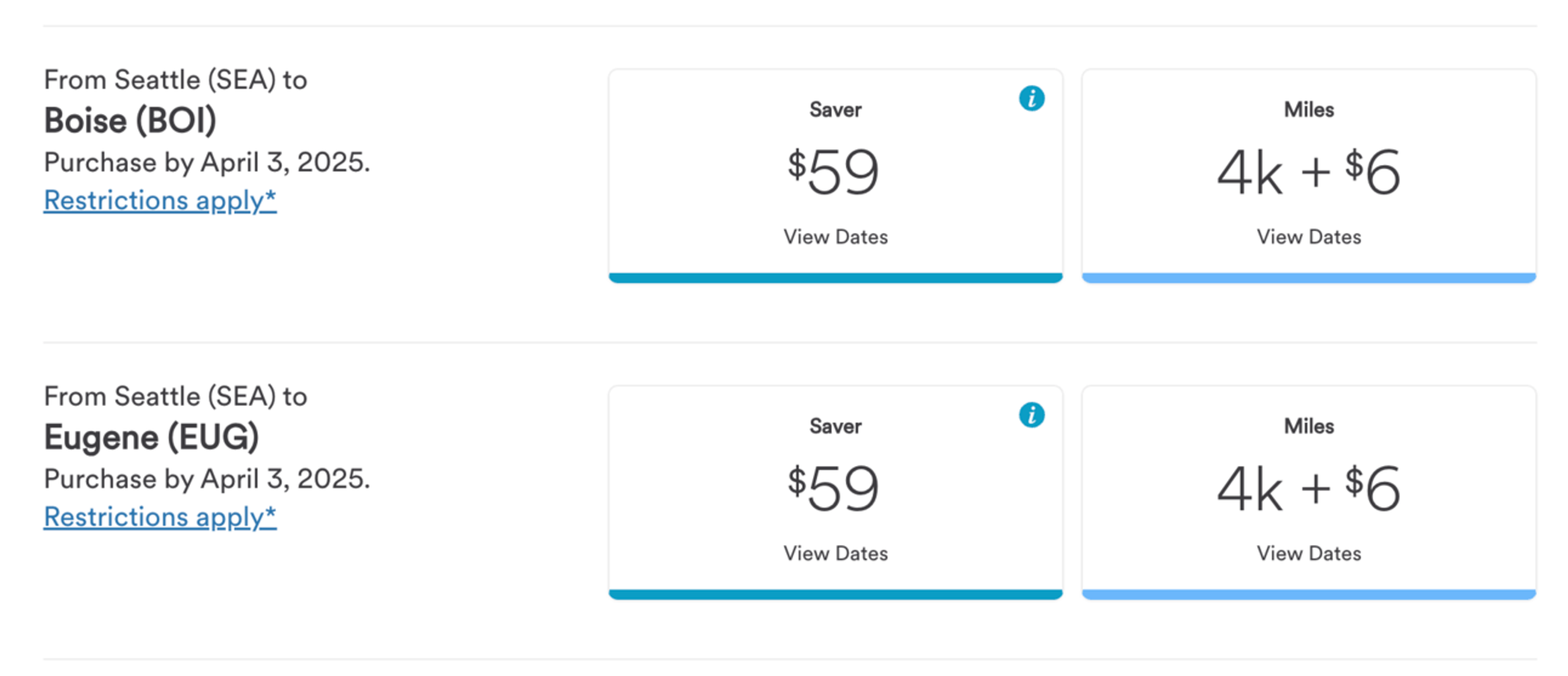 Seattle to various cities for 4,000 Alaska miles