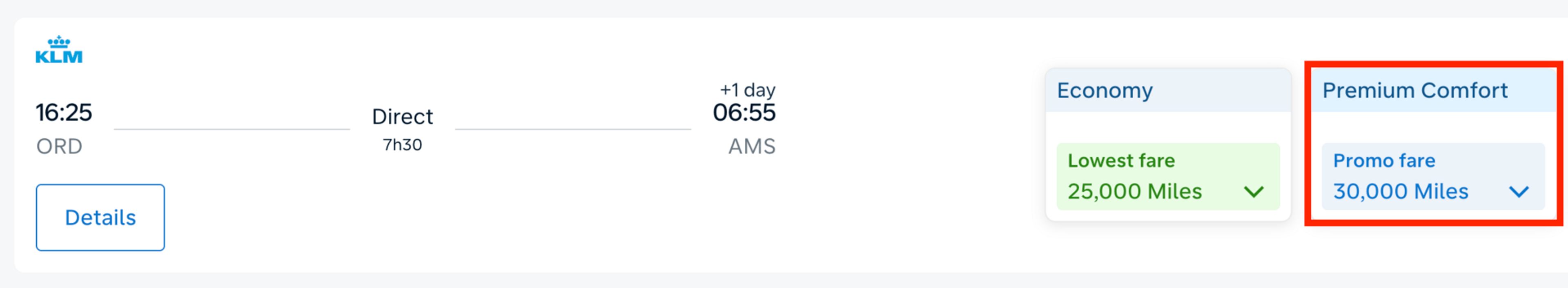Chicago to Amsterdam for 30,000 miles in premium economy