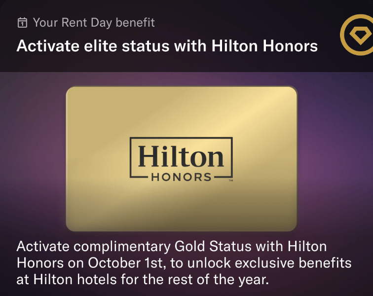 A screenshot from the Bilt app showing the status match to Hilton