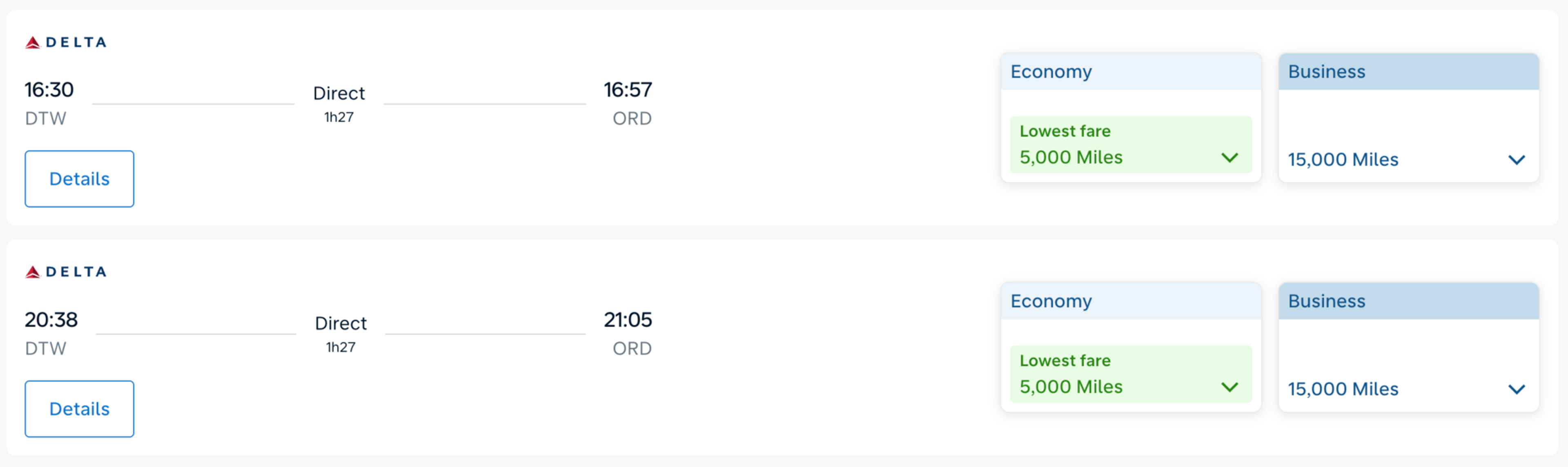 Detroit to Chicago on Delta for 5,000 Flying Blue miles