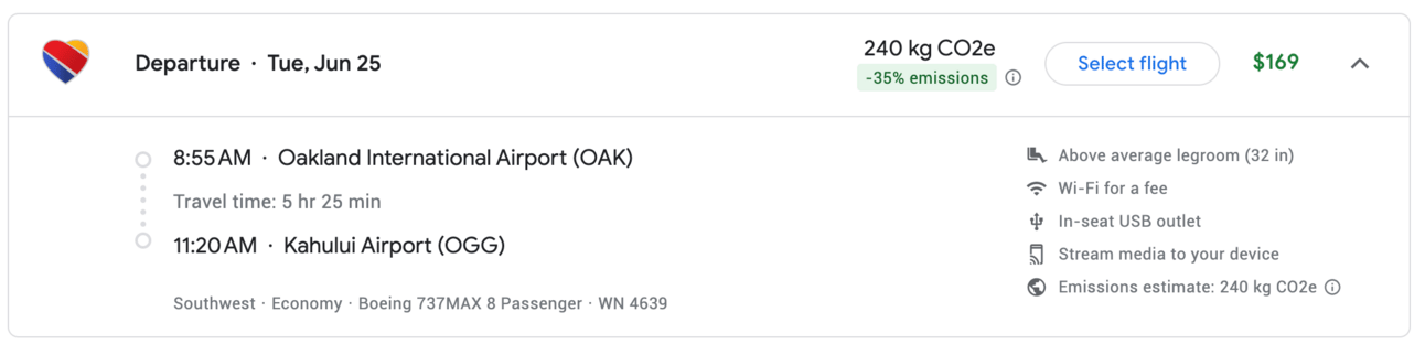 Sample southwest flight to Hawaii for $169