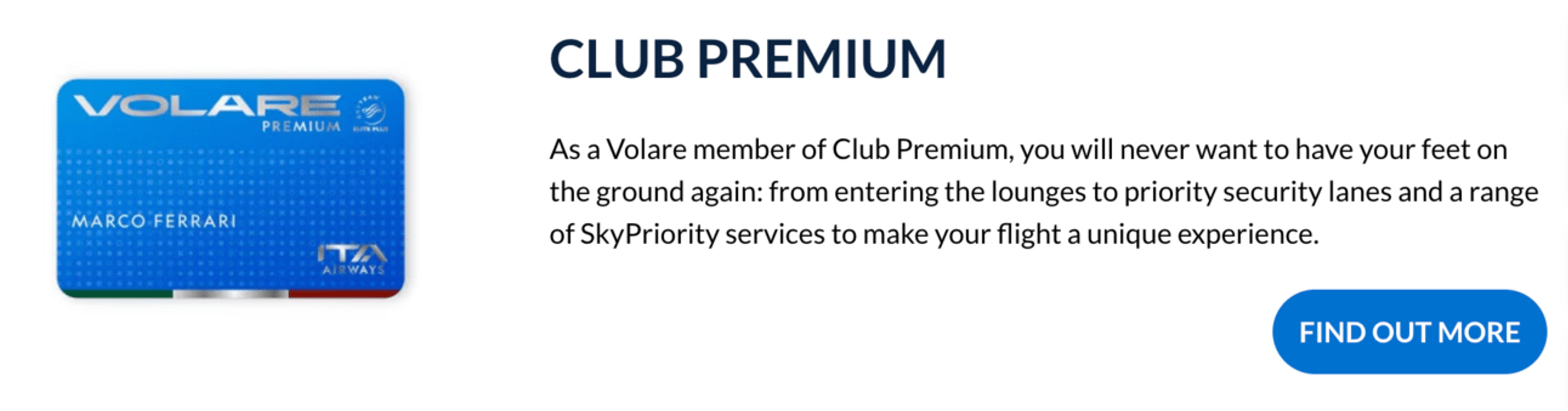 Screenshot of the details page for ITA Volare Premium Club status