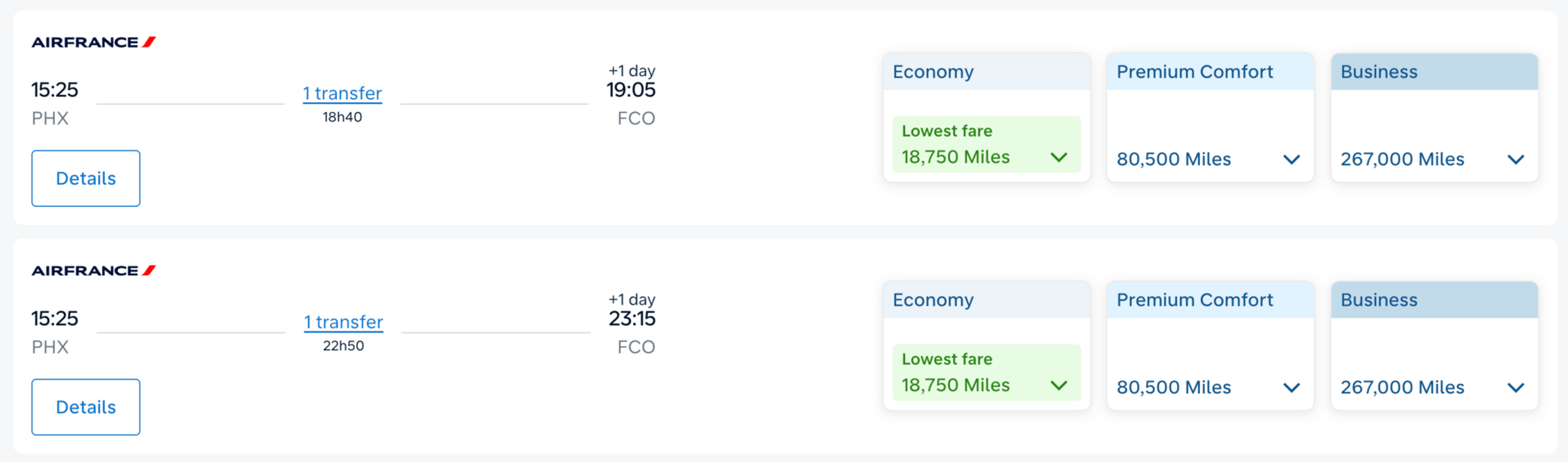 Phoenix to Rome for 18,750 miles in economy