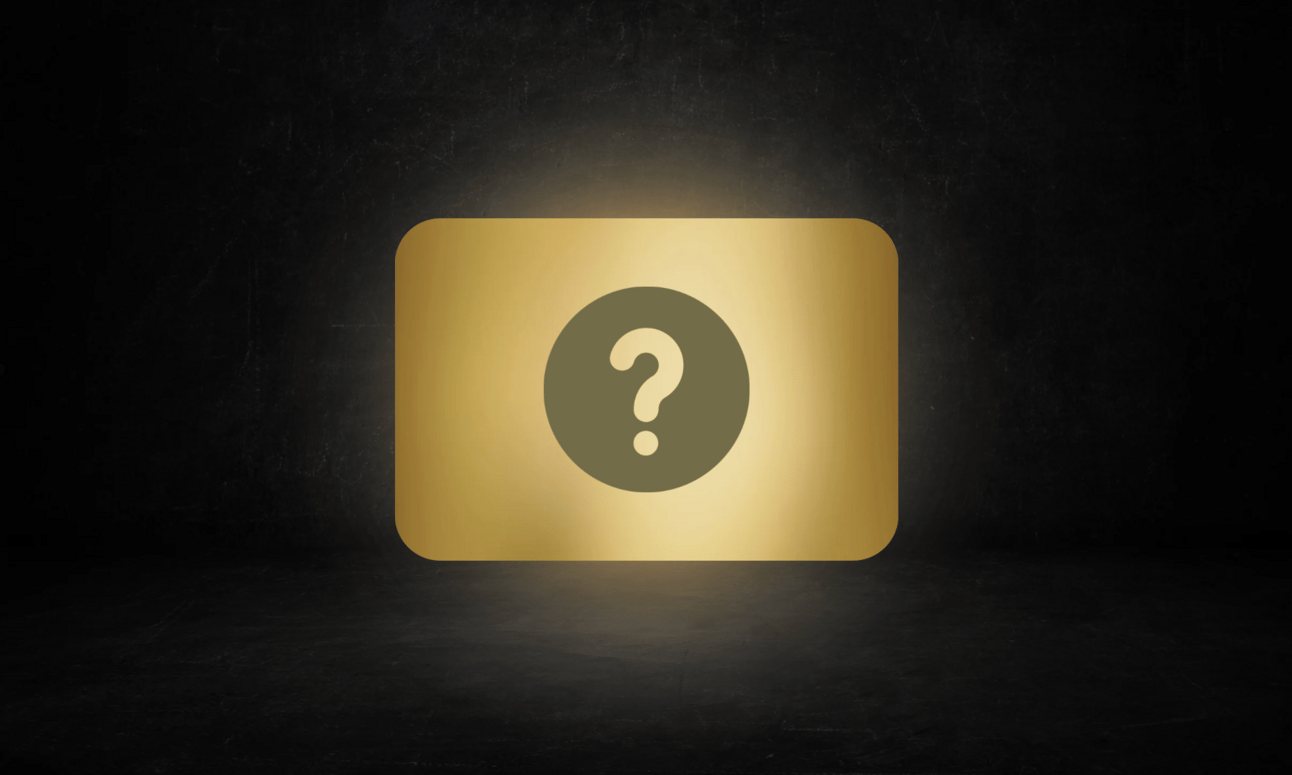 A black background with a gold card graphic