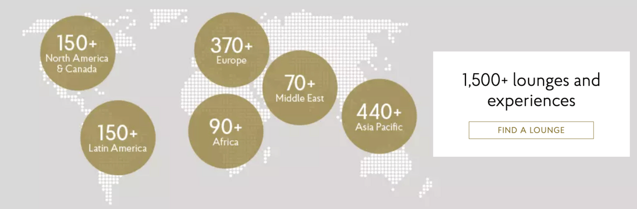 A graphic showing how many priority pass lounges are in each region f the world