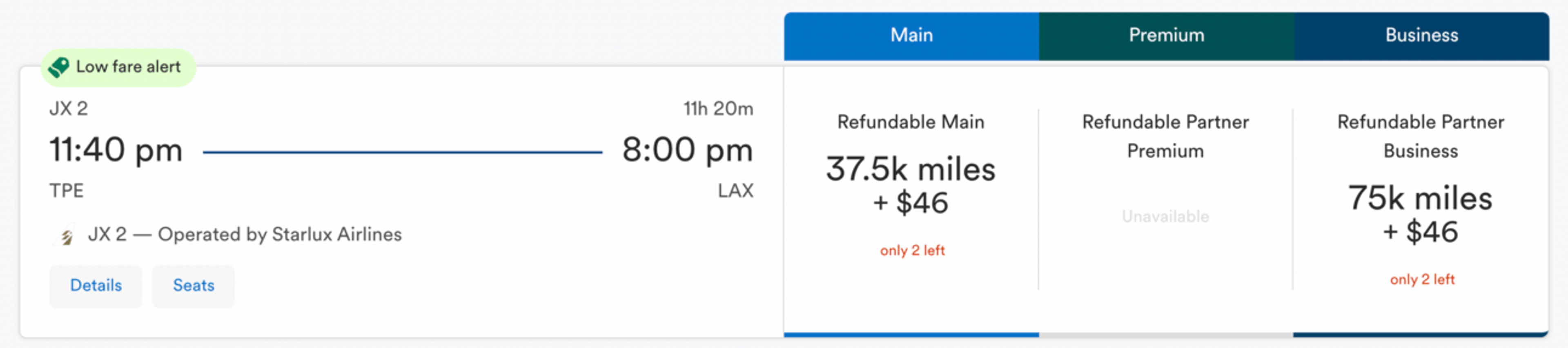 Taipei to Los Angeles for 75,000 Alaska miles in business class