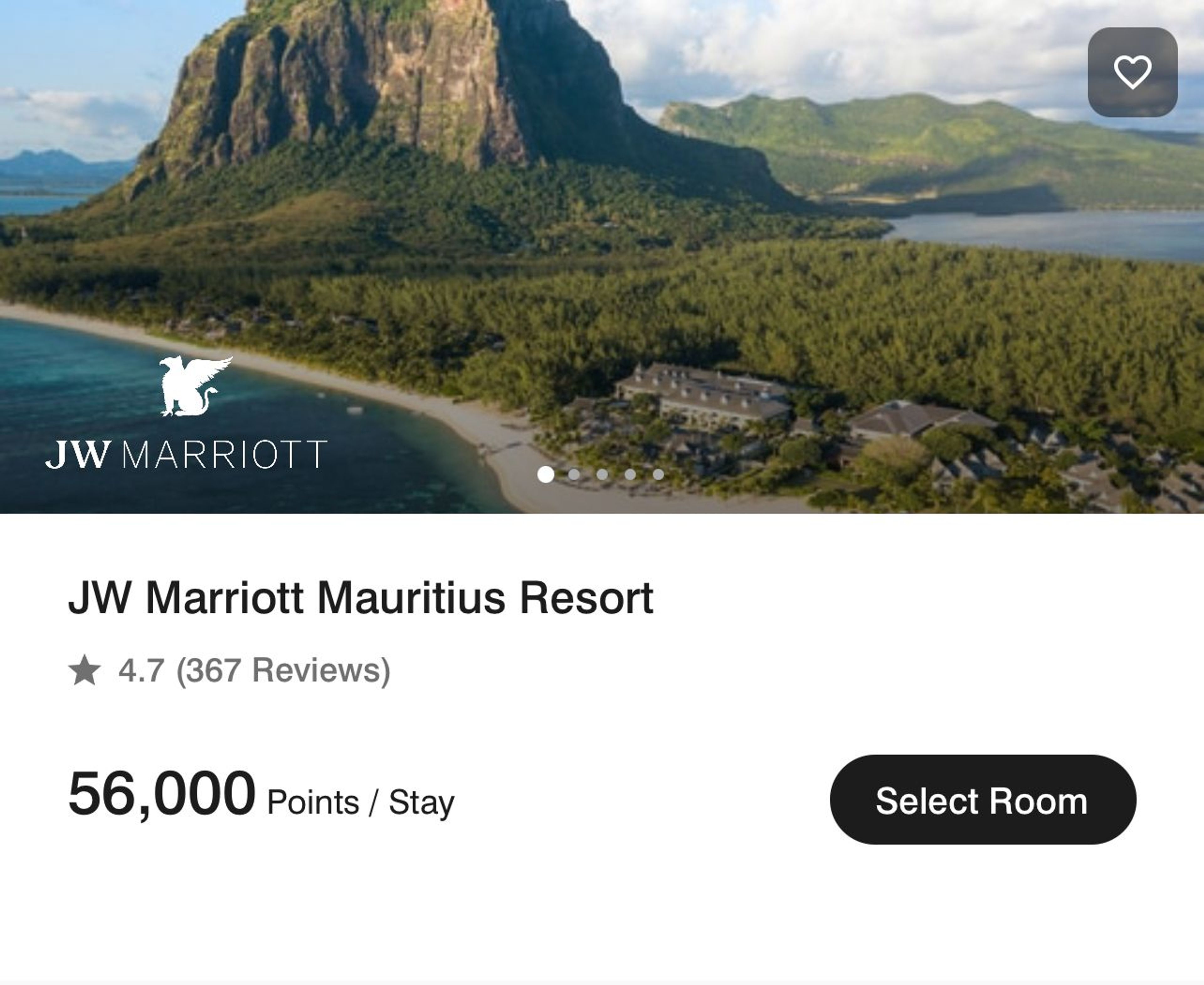 An example of a Marriott hotel in Mauritius that only coats 56,000 points per night