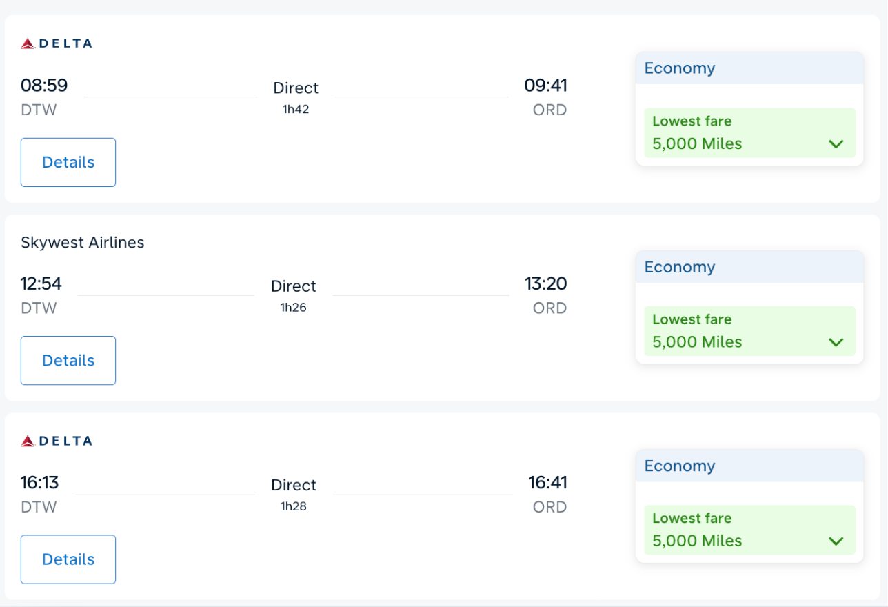 Domestic Delta flights booked with Flying Blue miles