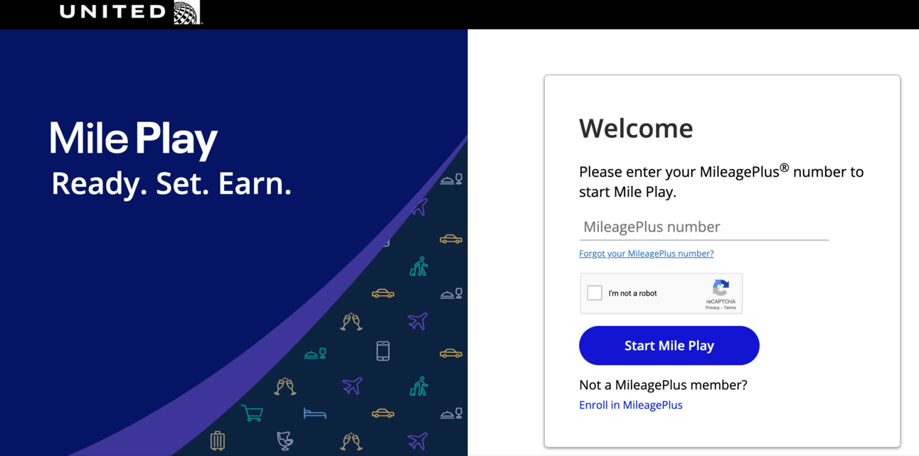 United MilePlay landing page