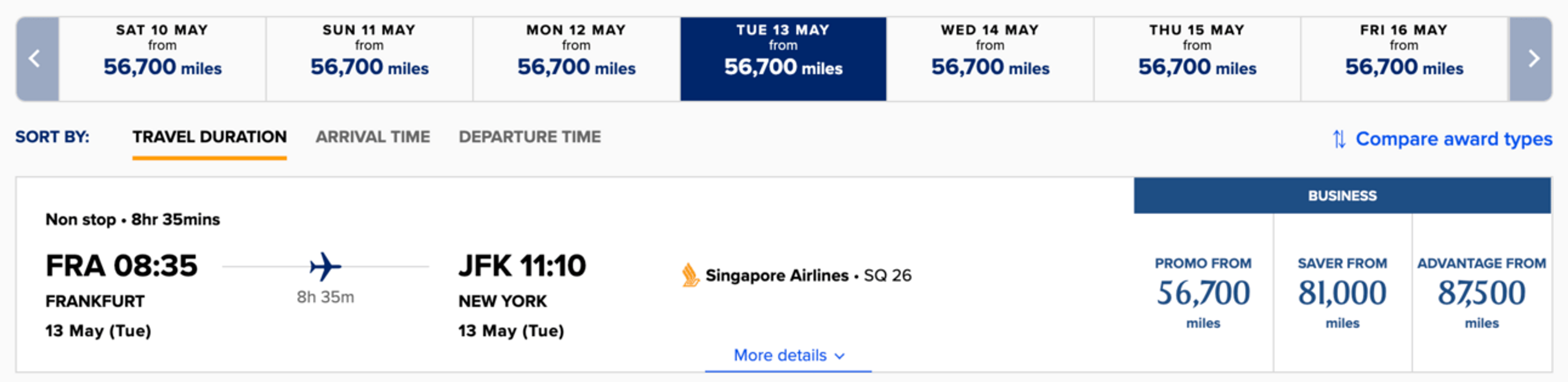 Singapore Airlines booking