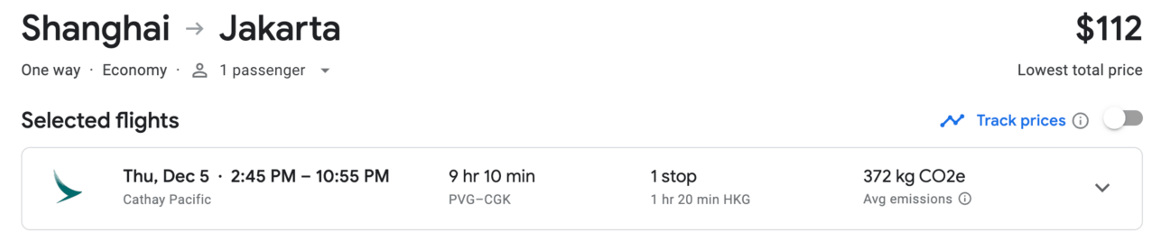 Shanghai to Jakarta for $112