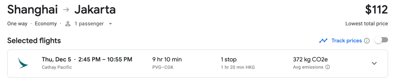 Shanghai to Jakarta for $112
