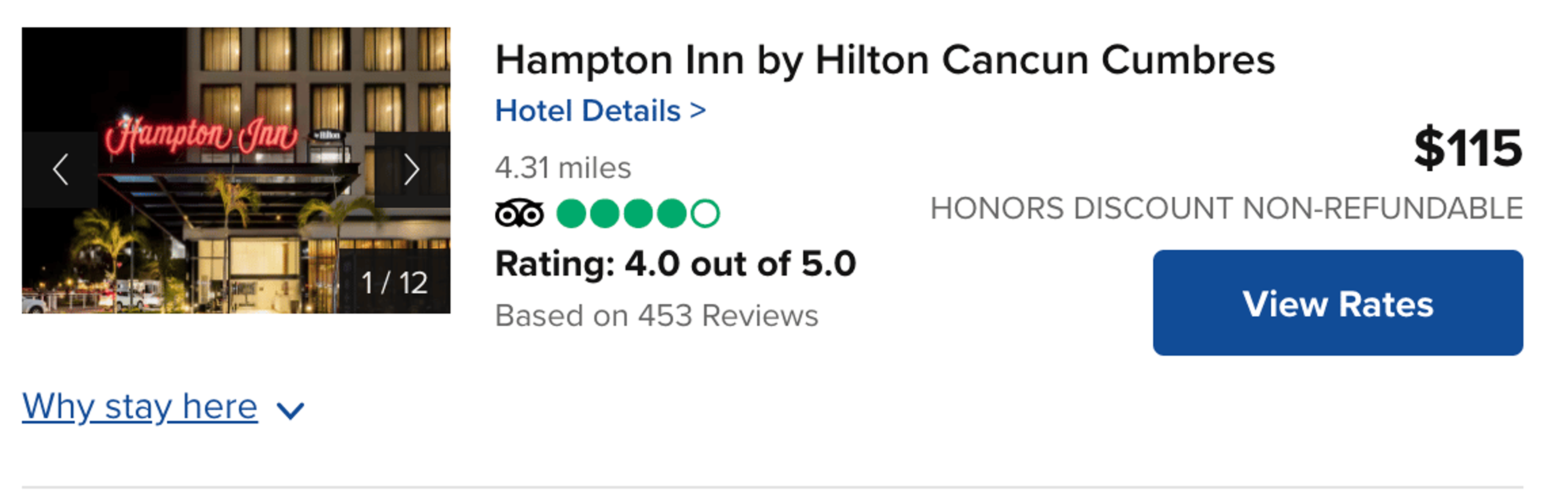 An example of a Hilton hotel in Cancun for $115 per night