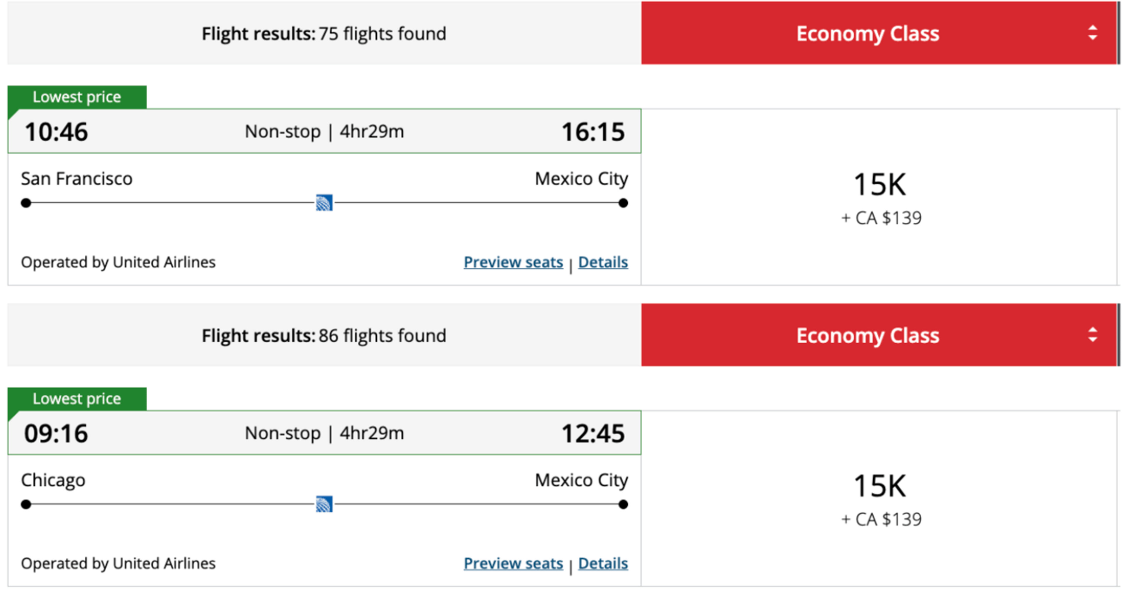 Screenshot from aircanada.com
