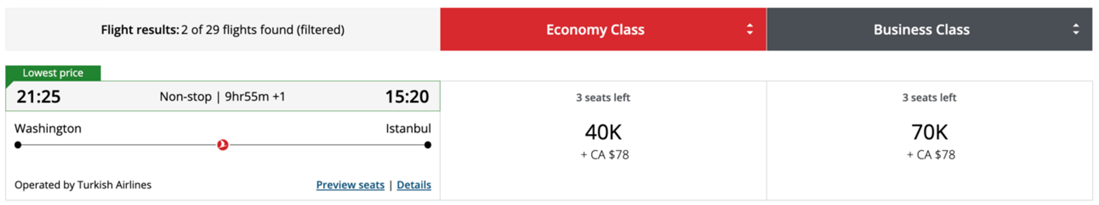 IAD-IST on Turkish for 70k Aeroplan points in business