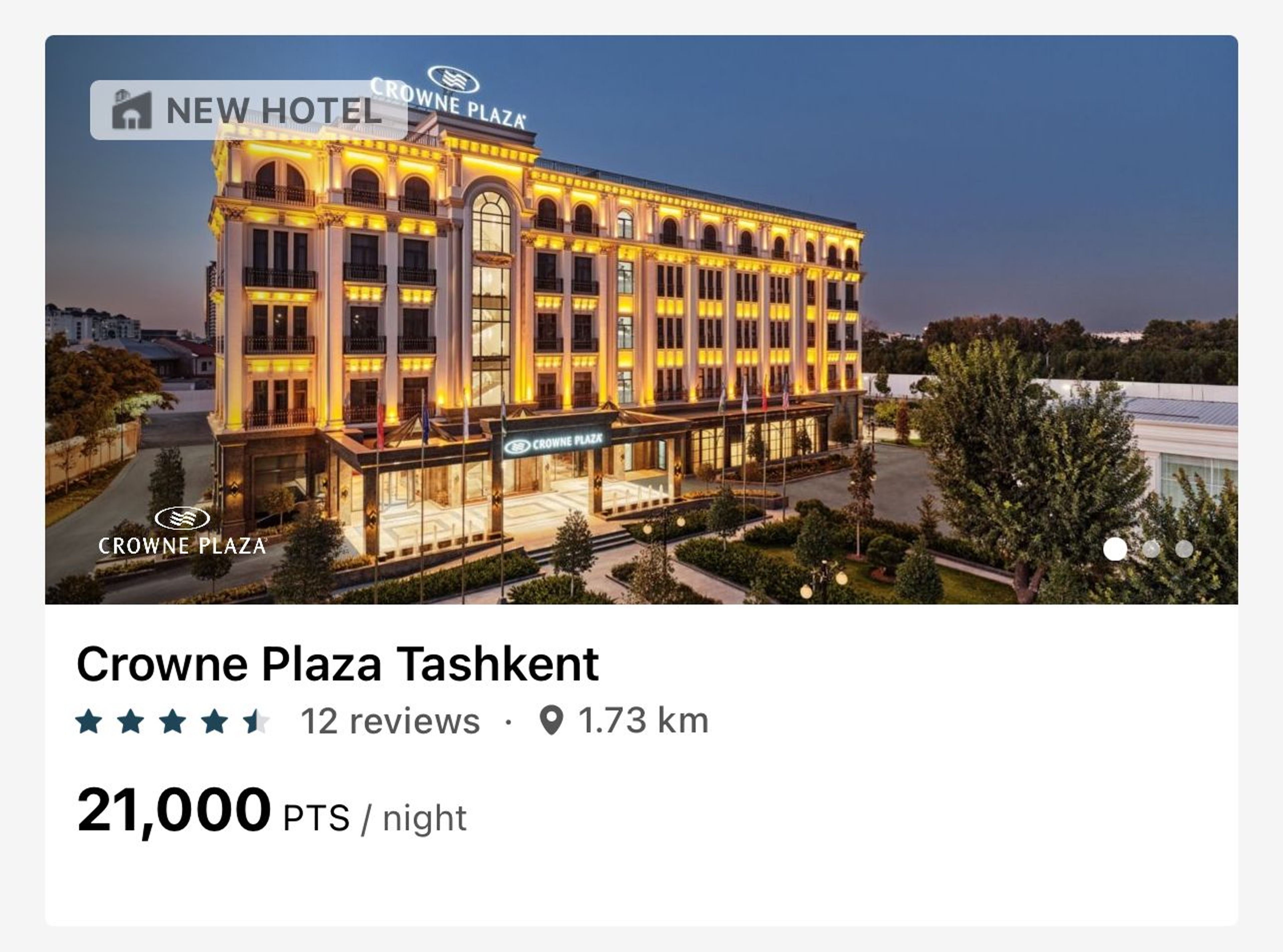 Crowne Plaza Tashkent for 20k points per night