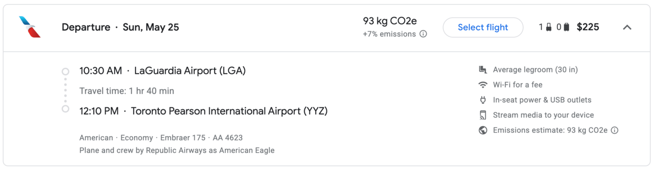 The same flight on American Airlines for $225 cash