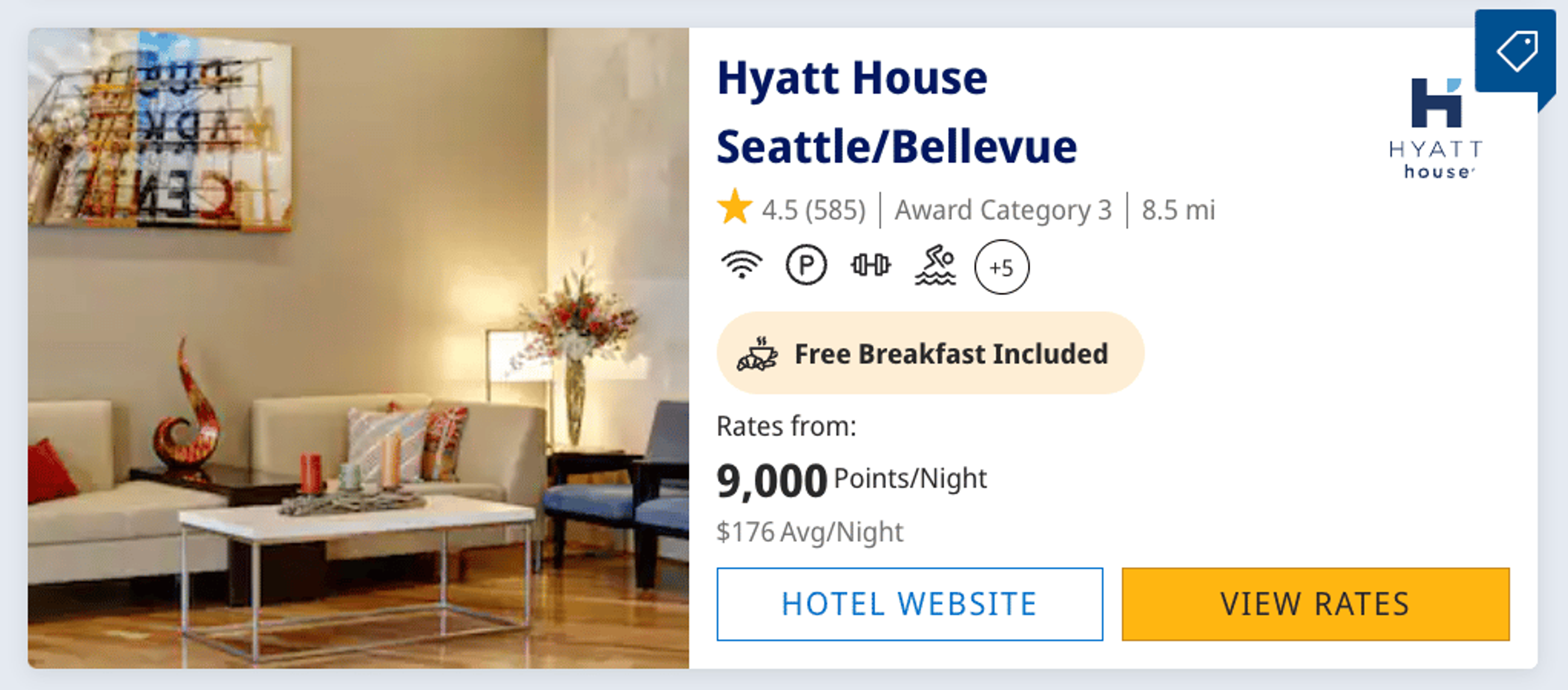 Hyatt House Seattle for 9,000 points per night