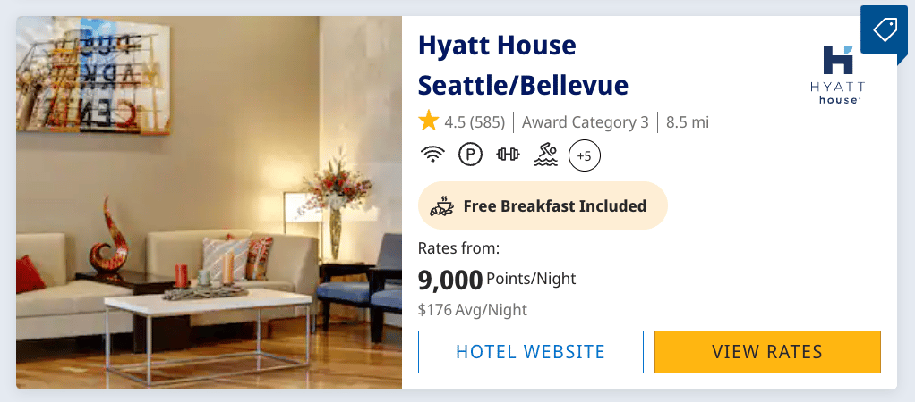 Hyatt House Seattle for 9,000 points per night