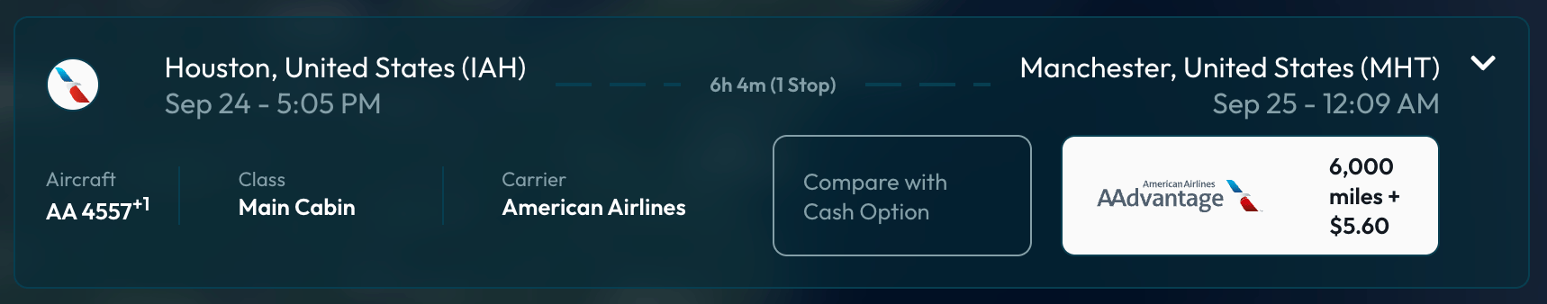 Houston to Manchester for 6,000 AA miles