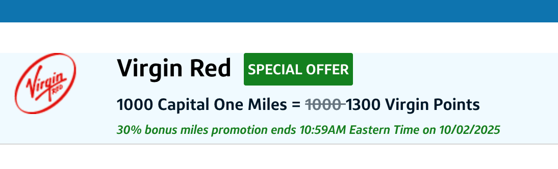 30% transfer bonus to Virgin