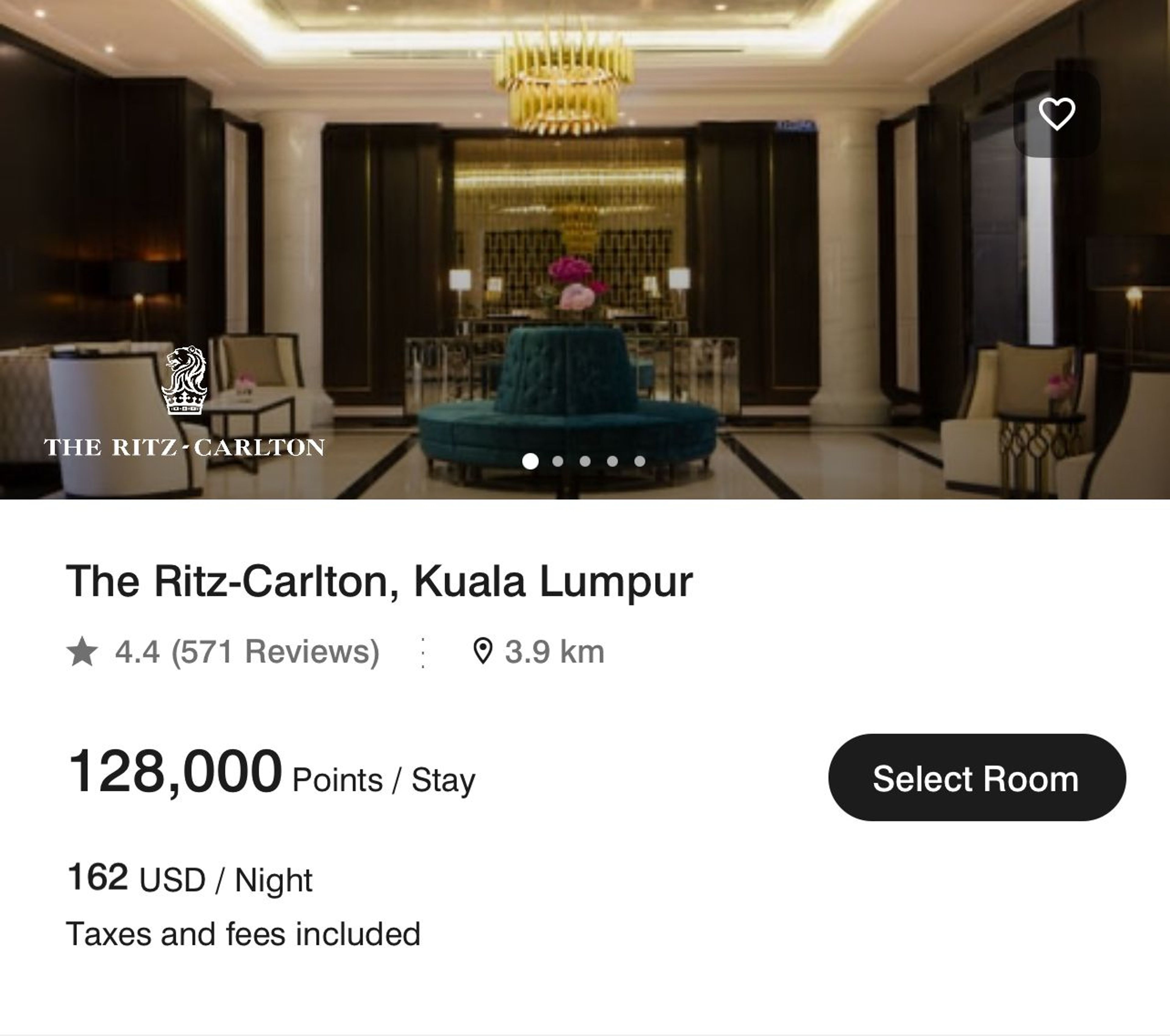 A five-night stay at the Ritz-Carlton Kuala Lumpur for 128,000 Marriott points