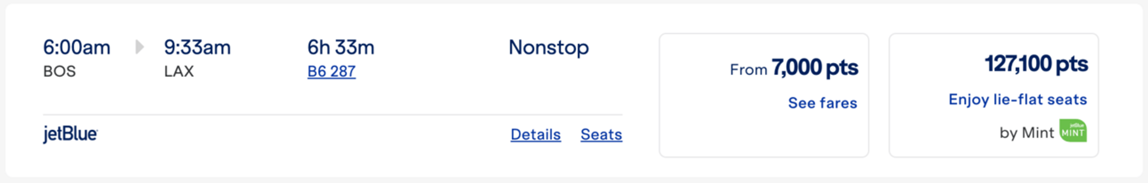 Boston to Los Angeles for 7,000 JetBlue points