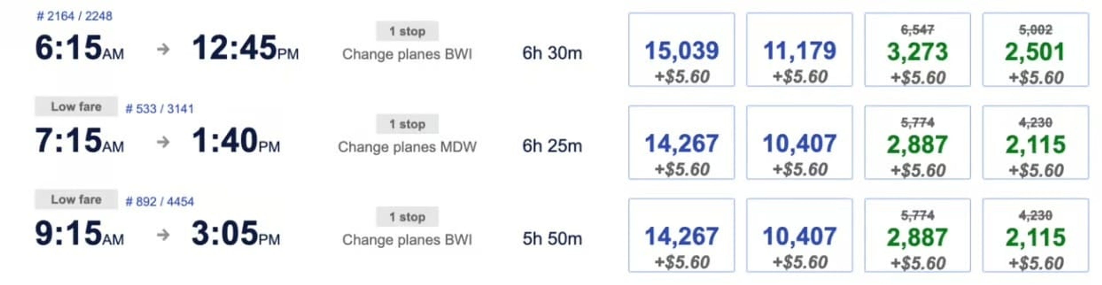 An example of a dirt-cheap Southwest award flight