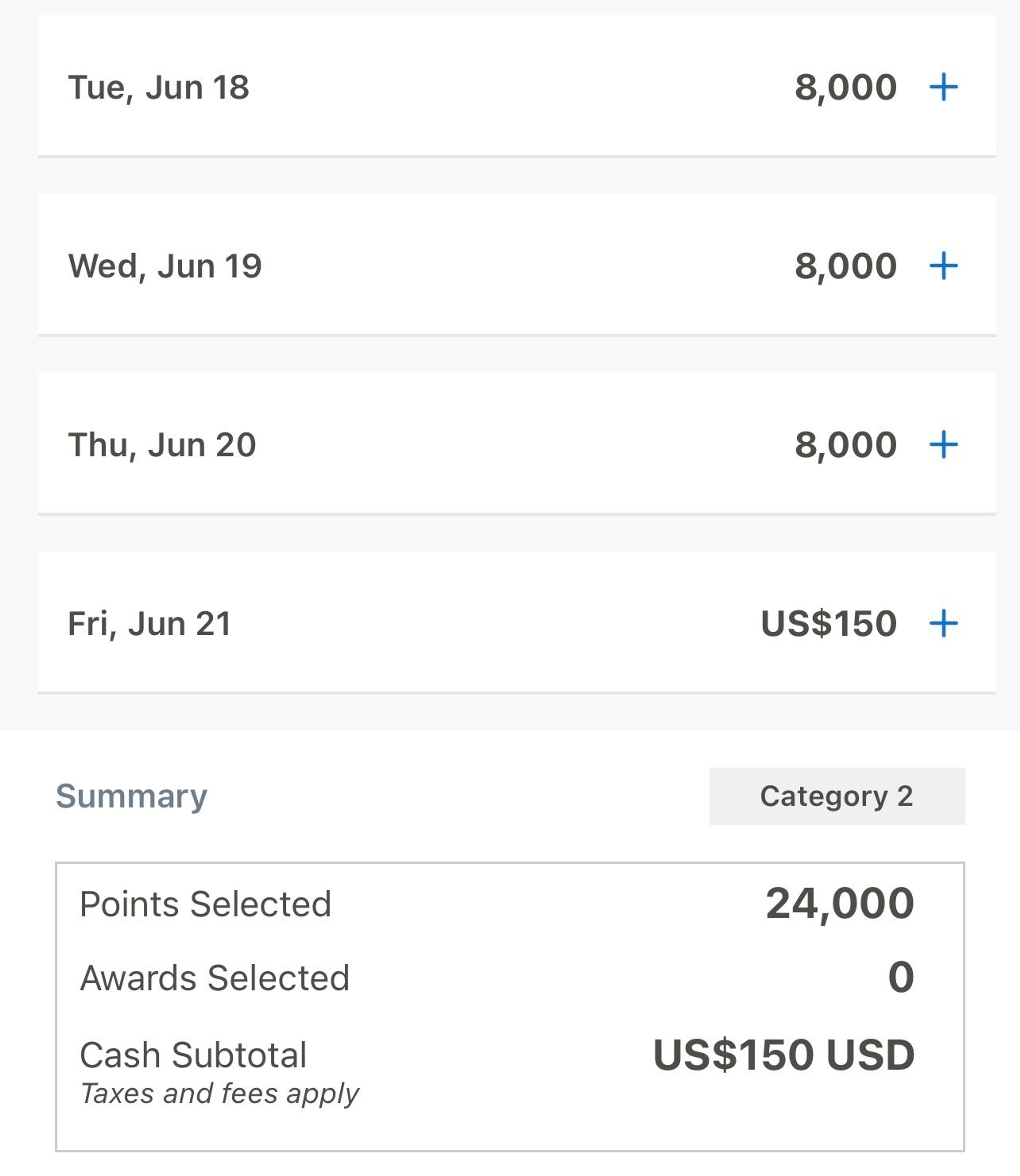 Example of using Hyatt's "Pay my way" feature