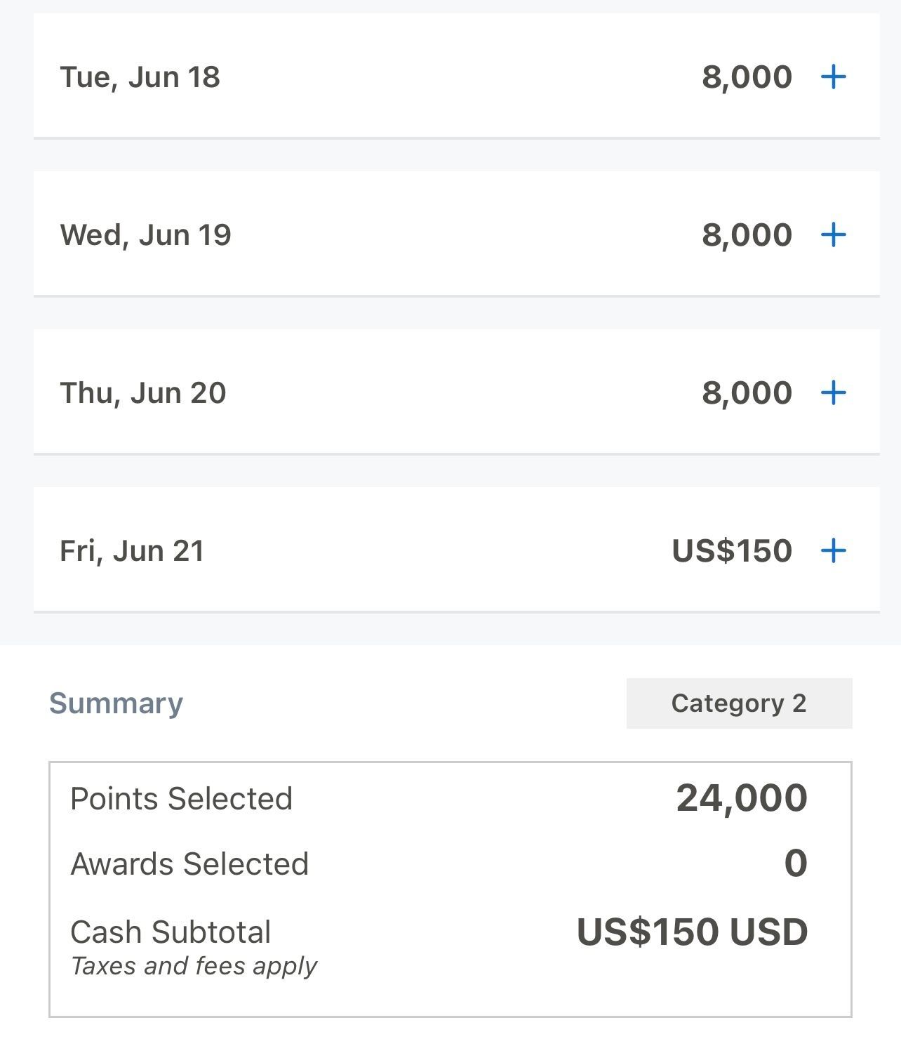 Example of using Hyatt's "Pay my way" feature