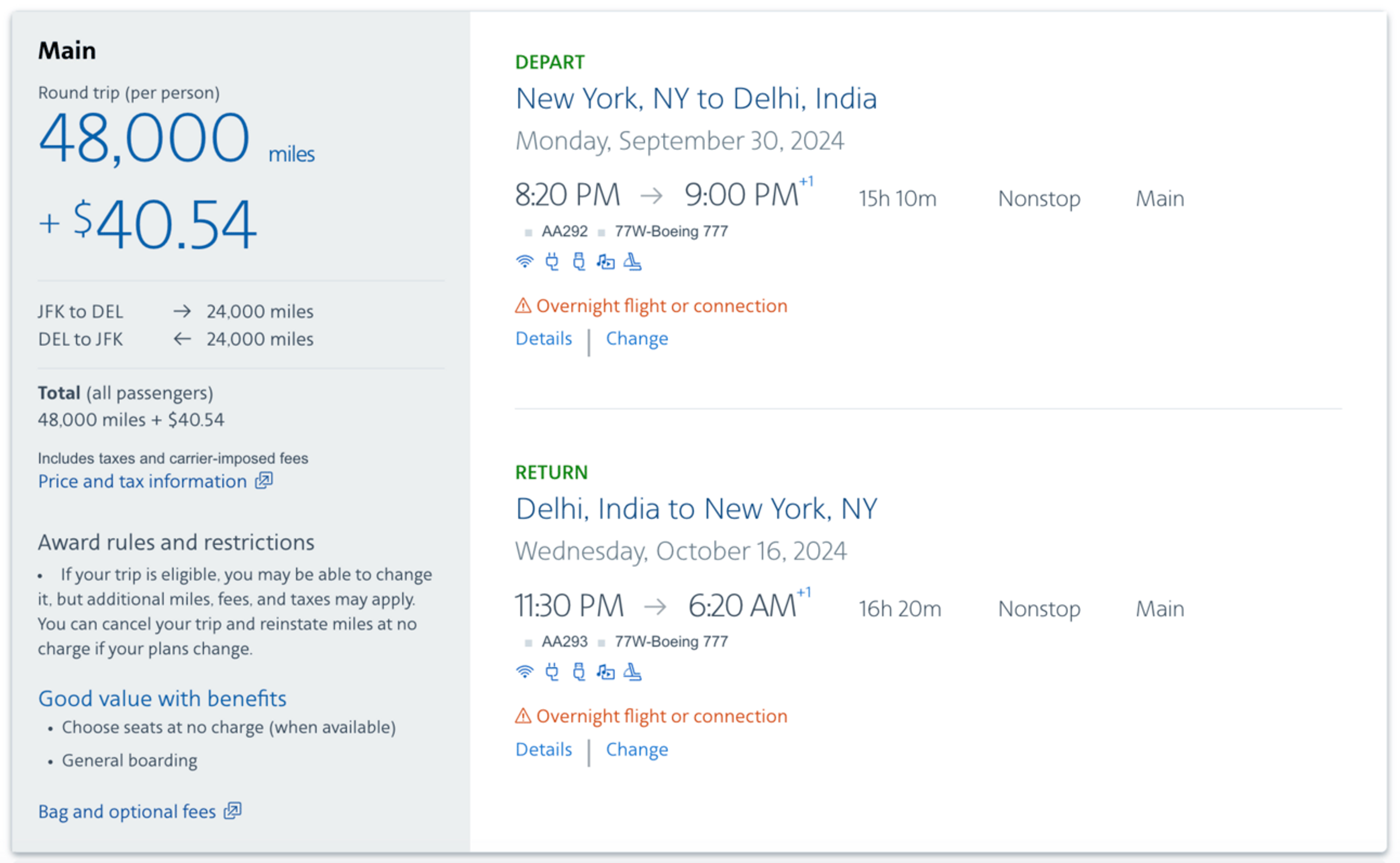 Round trip flight from New York to India for 48,000 miles
